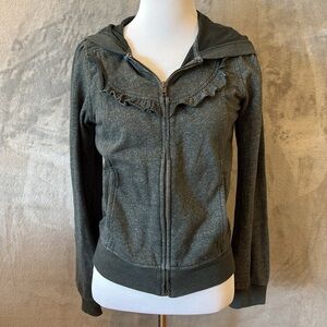 Rubbish Brand gray hoodie ruffles zip up